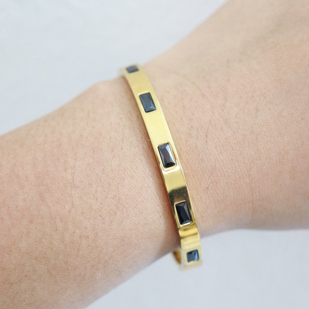 Rectangular Rhinestone Bangle Bracelet Stainless Steel - Picture 9 of 9
